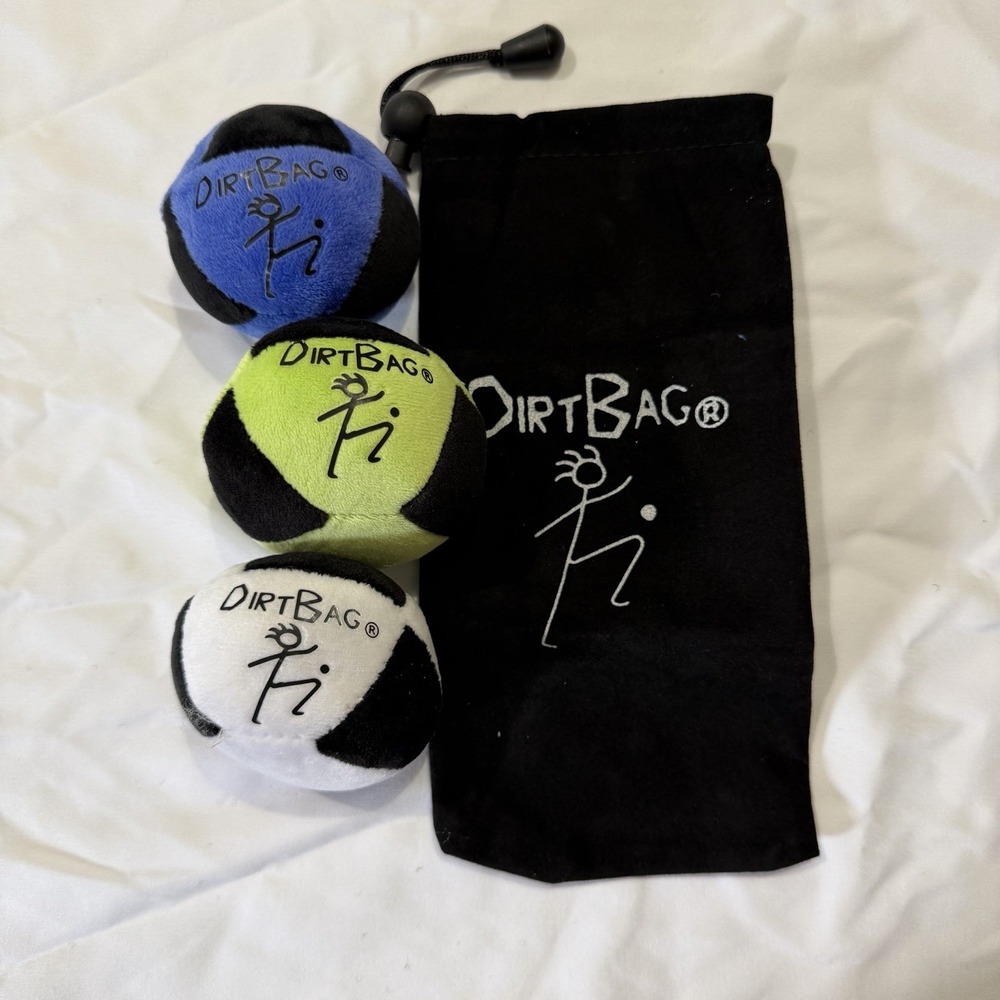 DirtBag Classic Footbag 3 Pack Hacky Sack Blue Neon White + Carry Pouch NEW